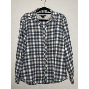 Exofficio Flannel Shirt Men's Size Large Blue Plaid Long Sleeve Outdoor